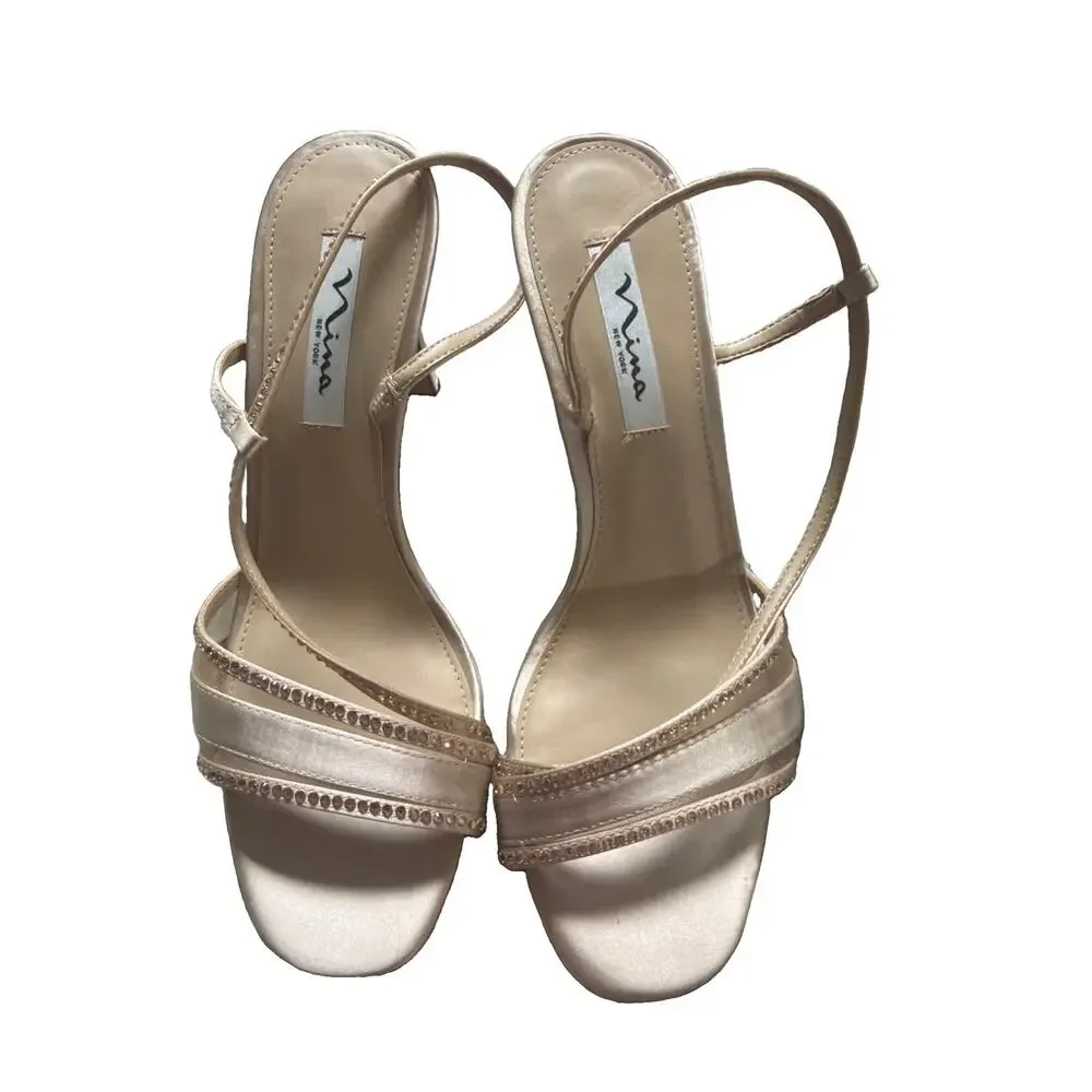 NINA ABBI PEARL ROSE SATIN MID-HEEL SANDAL SIZE 10 (SRS2)